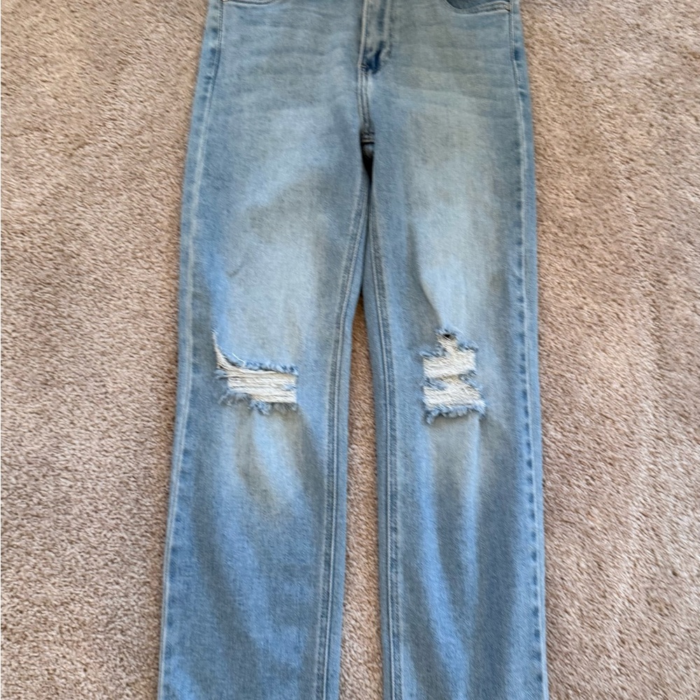 Just Black Blue Straight Leg Jeans with Distressed Knees